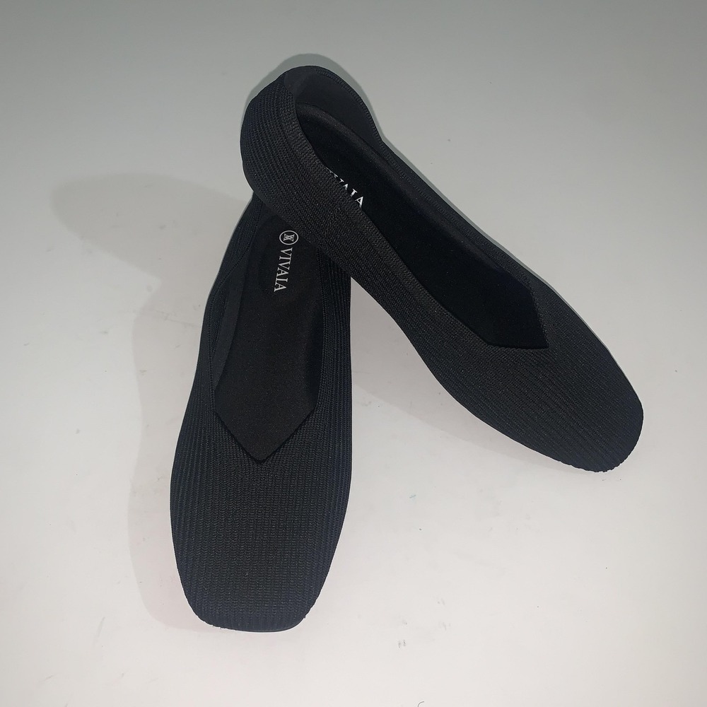 Vivaia Margo 2.0 Shoes Womens 8 Black Knit Square Toe Ballet Flats Casual